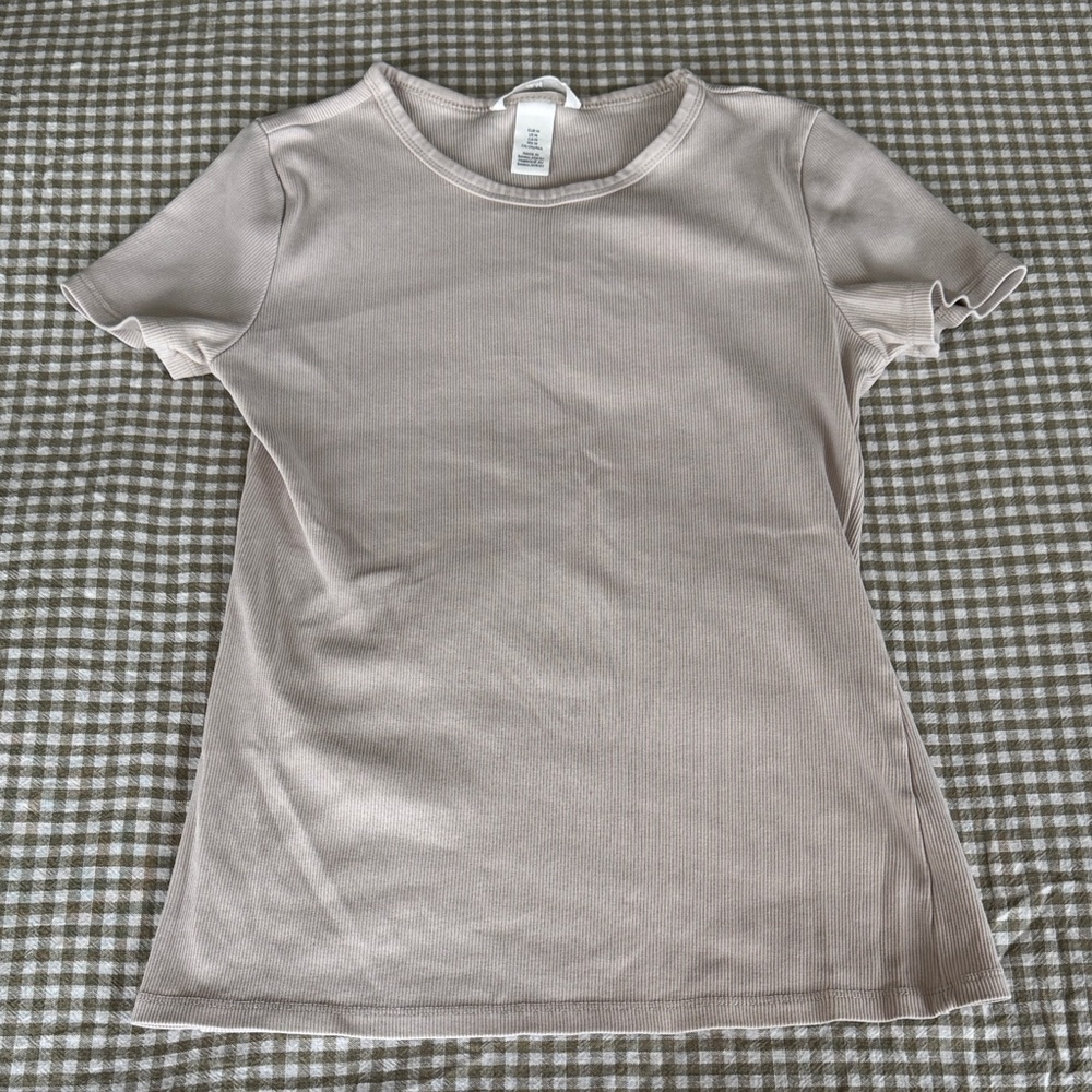 H&M Beige Short Sleeve Ribbed Women's Tee